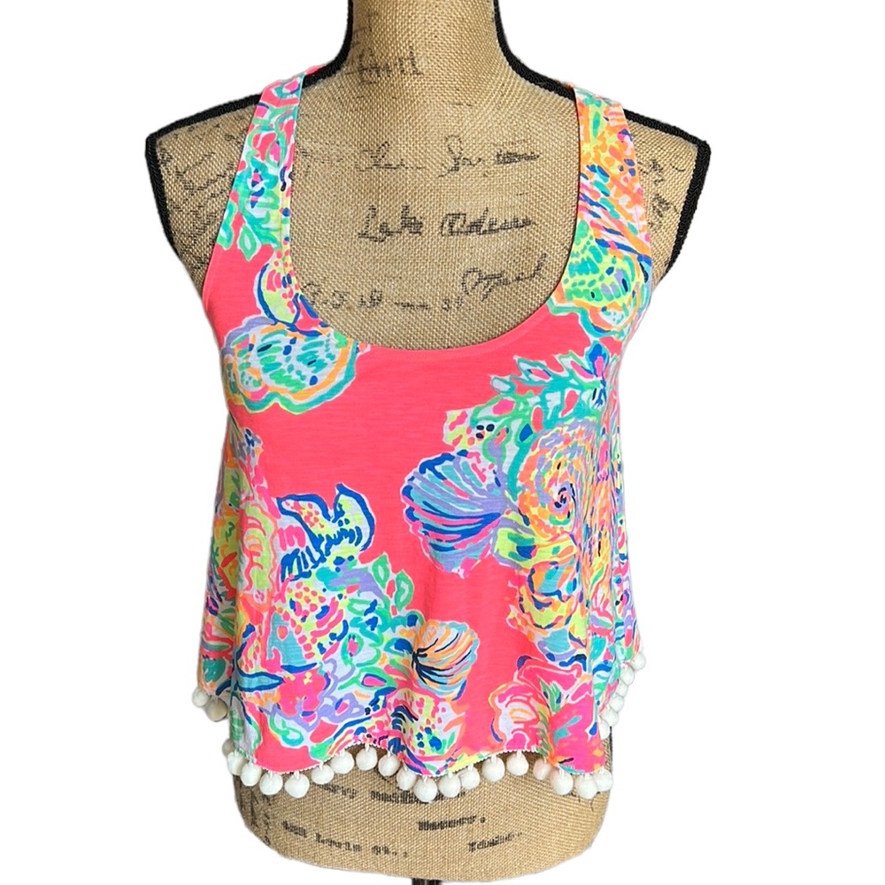 Lilly Pulitzer Shirley Top Coral Reef Island Pom Pom